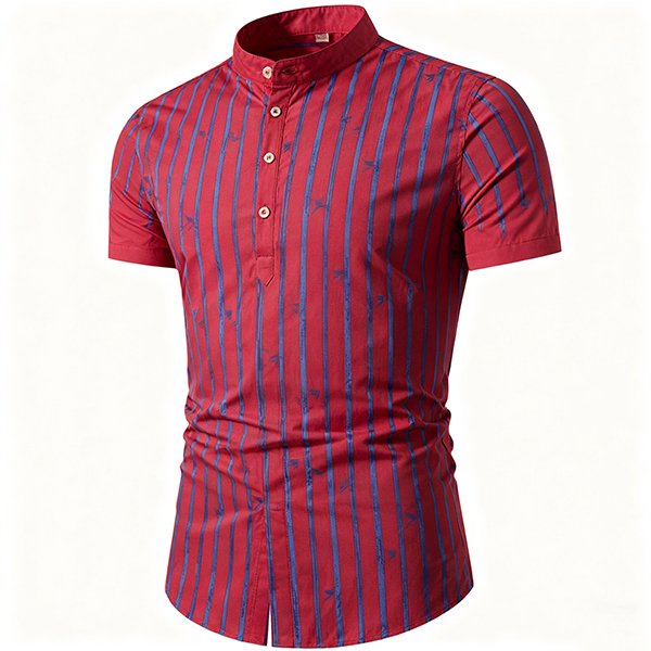 Men's Stand Collar Short Sleeve Shirt - Button-Down Casual Pullover?