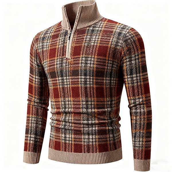 Men's Turtleneck Knit Sweater - Half-Zip Long Sleeve Casual