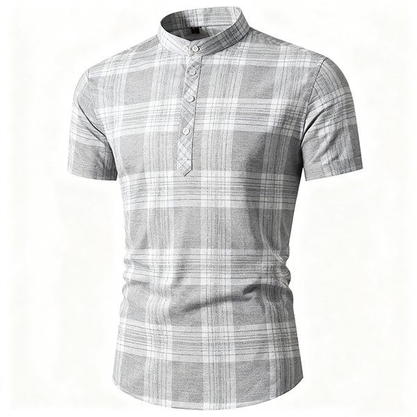 Men's Button-Down Stand Collar Shirt - Short Sleeve Casual Fashion Pullover
