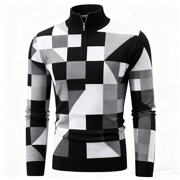 Men's Casual Knit Sweater - Turtleneck Half-Zip Long Sleeve Pullover