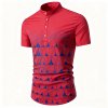 Men's Pullover Short Sleeve Shirt - Stand Collar Button-Down Casual Fashion