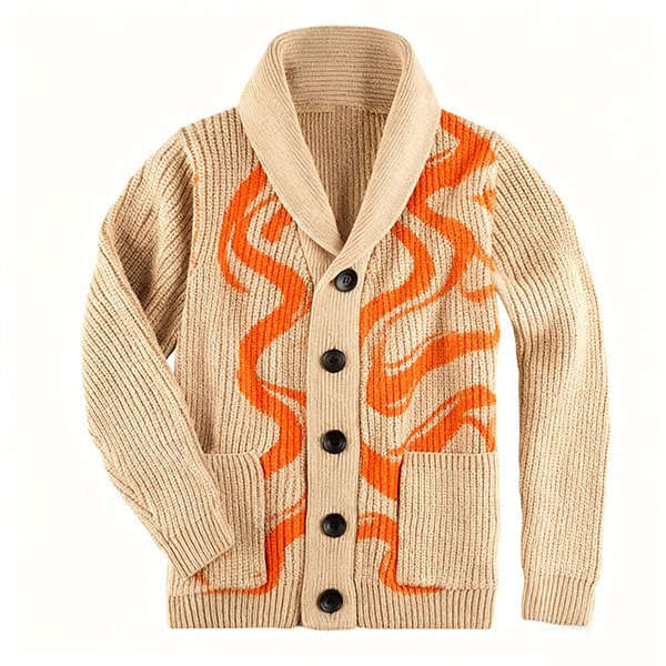 Men's New Printed Cardigan - V-Neck Fashion Knit