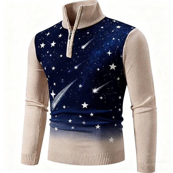 Men's Casual Half-Zip Sweater - Turtleneck Knit Long Sleeve