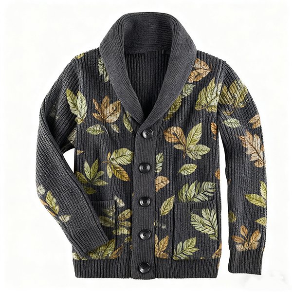 New Fashion Printed Men's Cardigan - V-Neck Knit Sweater