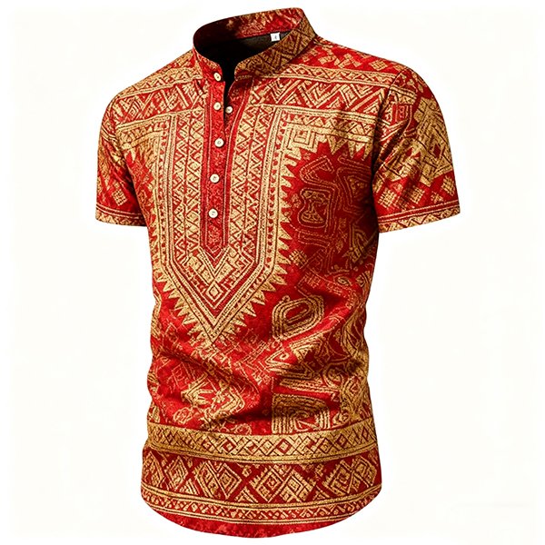 Men's Stand Collar Button-Down - Short Sleeve Casual Fashion Shirt